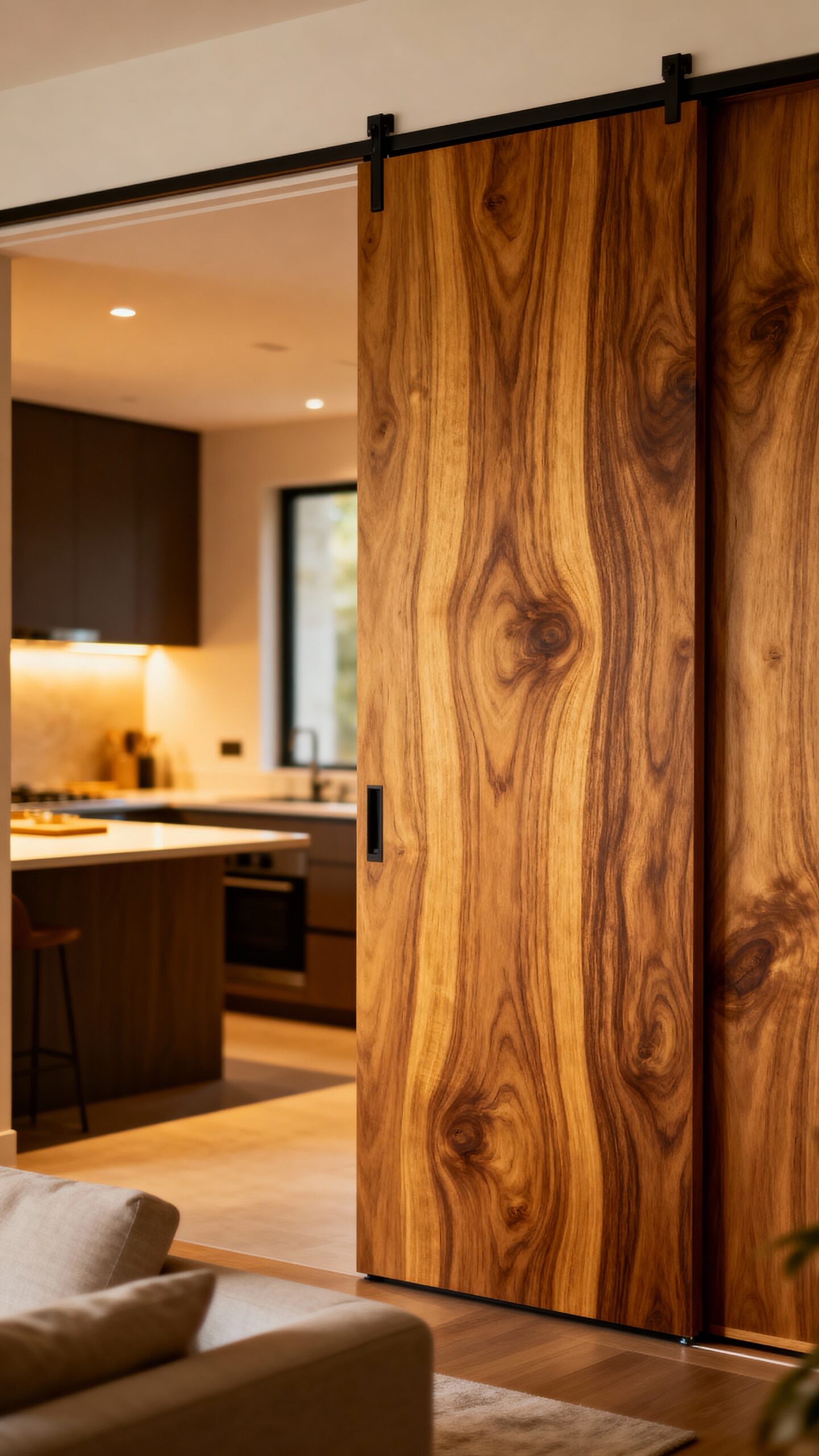 warm textured sustainable kitchen sliding doors
